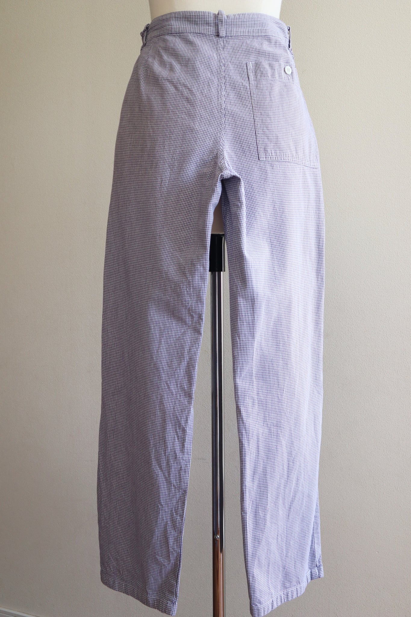 80s White And Purple Staggered Cotton Pants