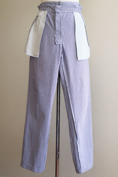 80s White And Purple Staggered Cotton Pants