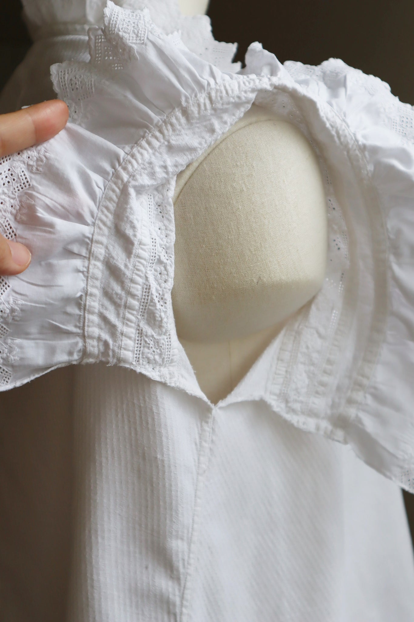 1900s Ruffled Sleeve Embroidered White Cotton Blouse