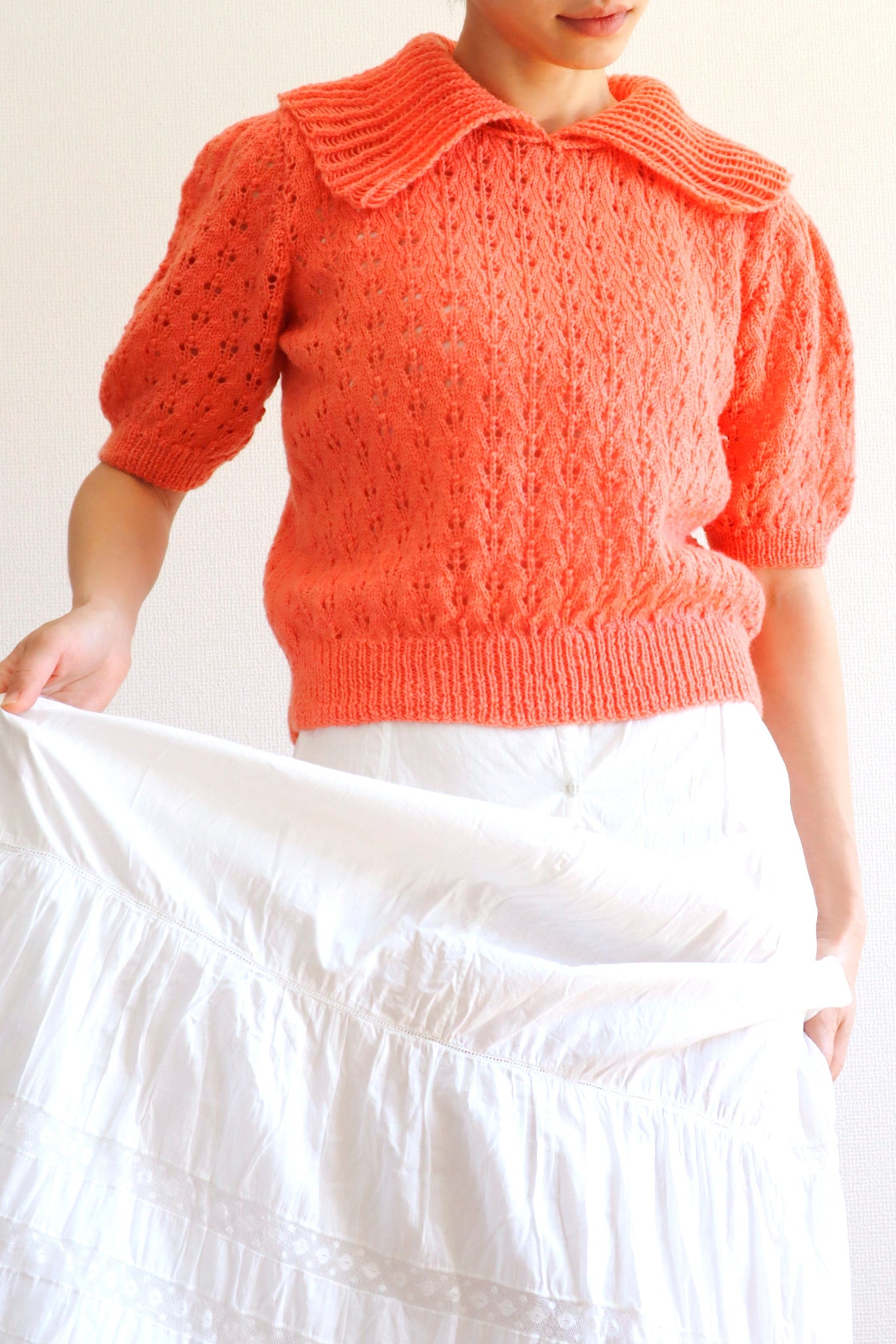 70s Hand Knit Big Collar Pullover