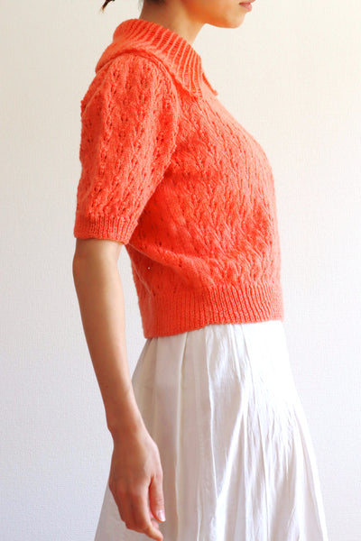 70s Hand Knit Big Collar Pullover