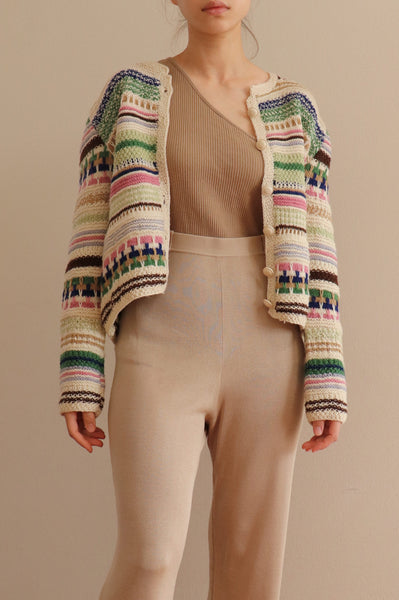 80s Hand Knit Multi Color Cardigan