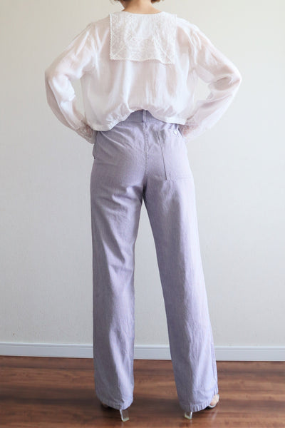 80s White And Purple Staggered Cotton Pants