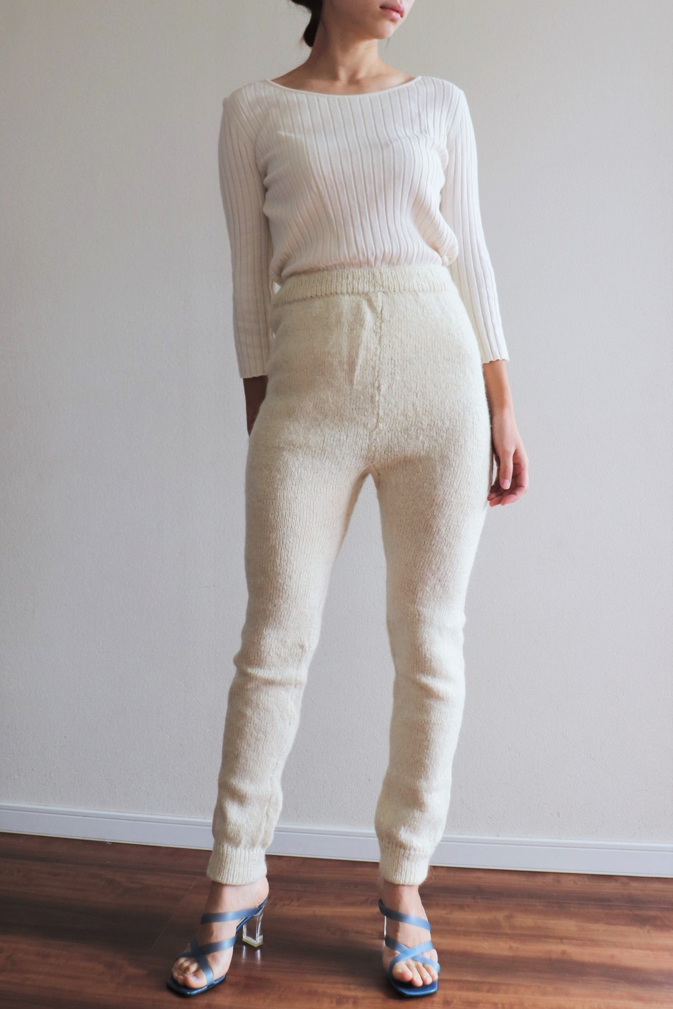 Hand Knit High-Quality Sheep Wool Leggings White