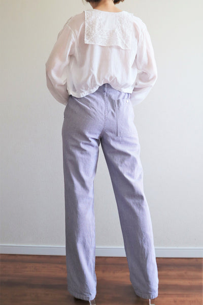 80s White And Purple Staggered Cotton Pants