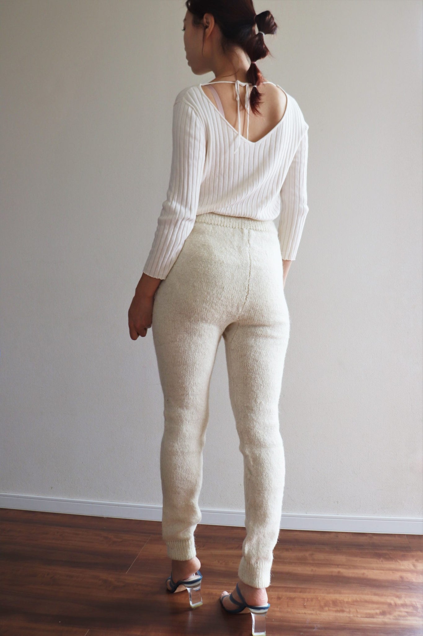 Hand Knit High-Quality Sheep Wool Leggings White