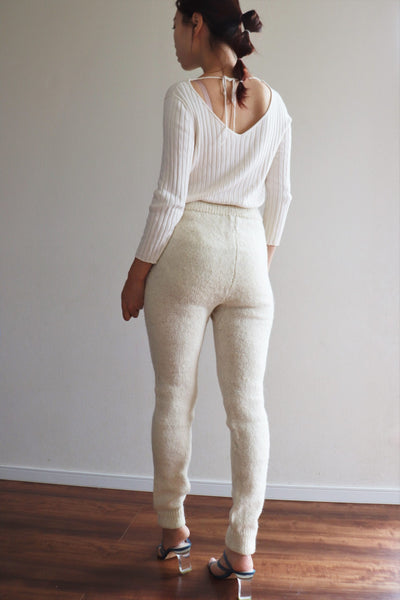 Hand Knit High-Quality Sheep Wool Leggings White