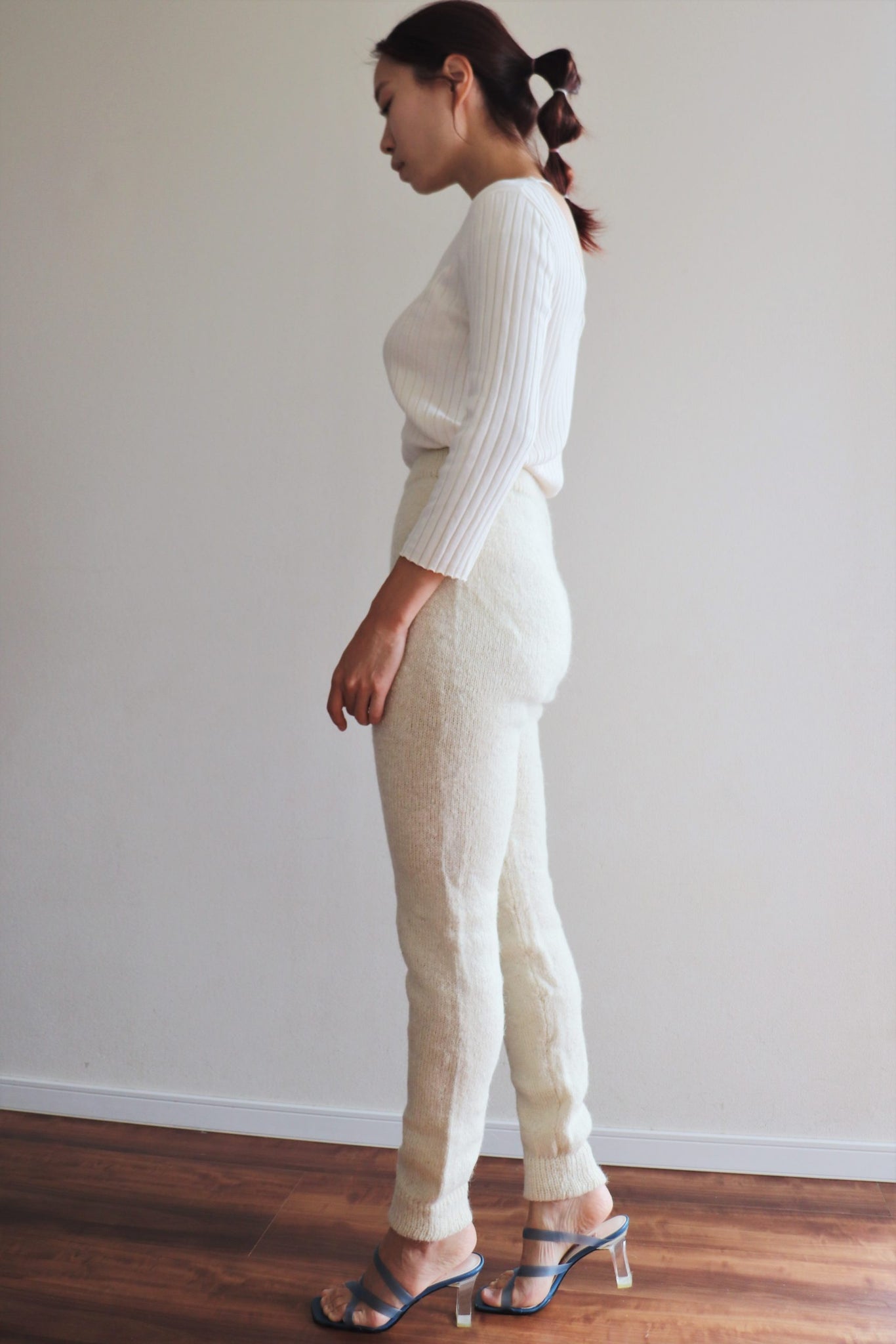 Hand Knit High-Quality Sheep Wool Leggings White