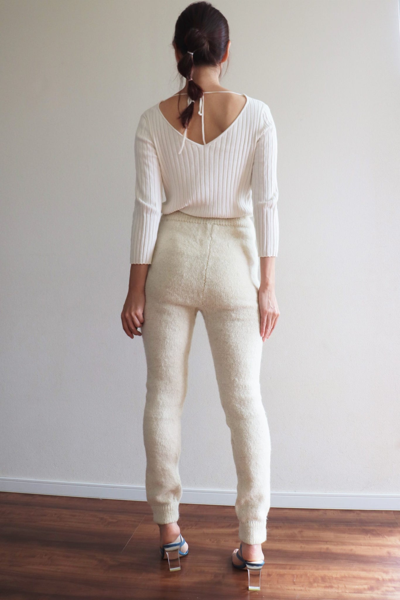 Hand Knit High-Quality Sheep Wool Leggings White