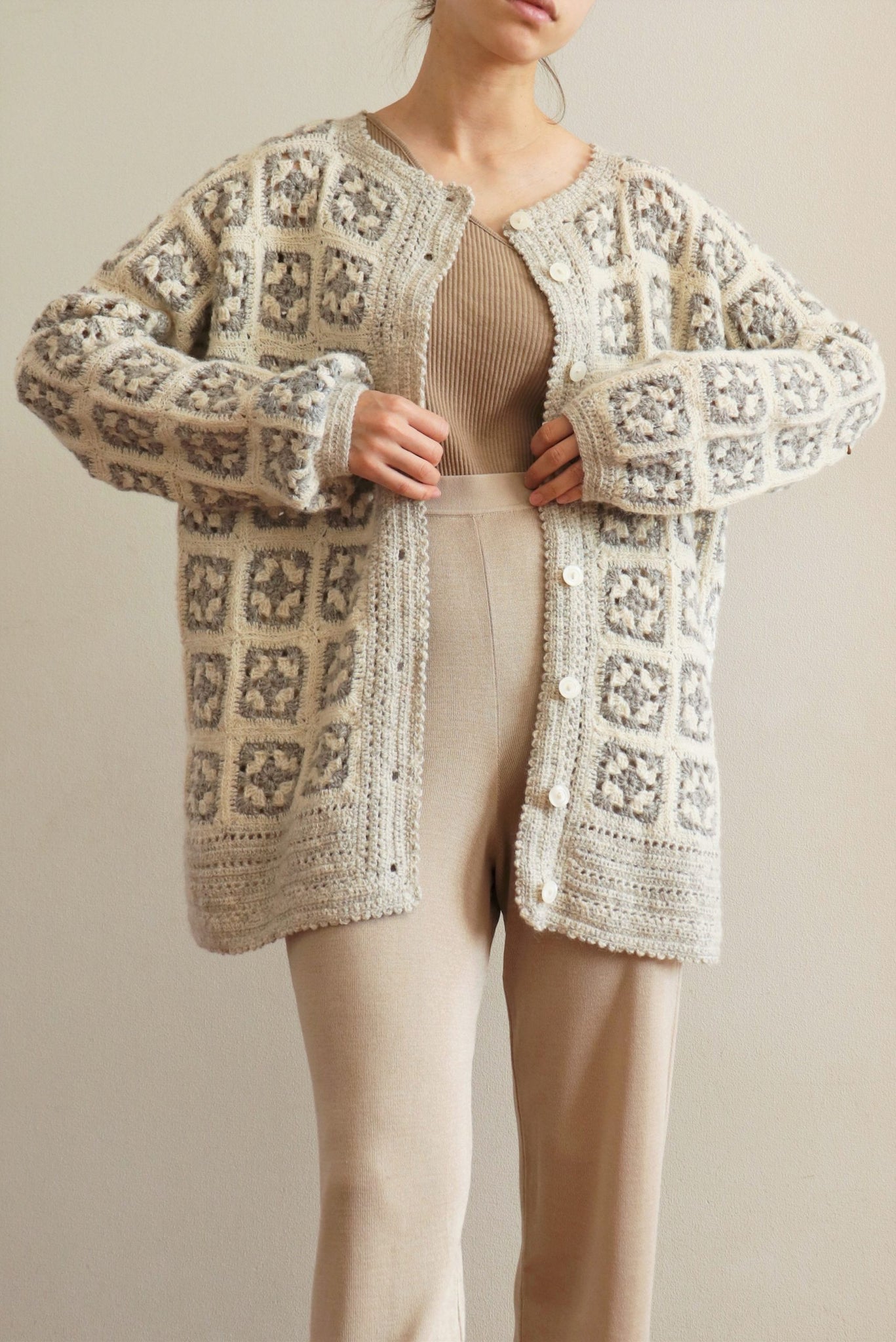 Vintage Crochet Knit wool Cardigan