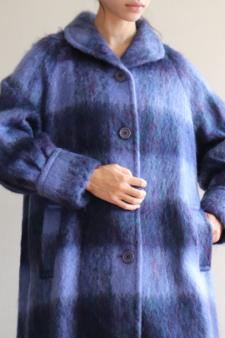 80s Plaid Mohair Long Coat