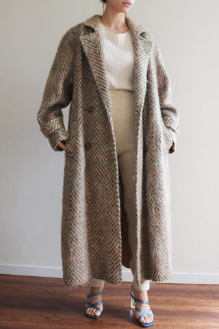 80s Herringbone Mute Tone Mohair Coat