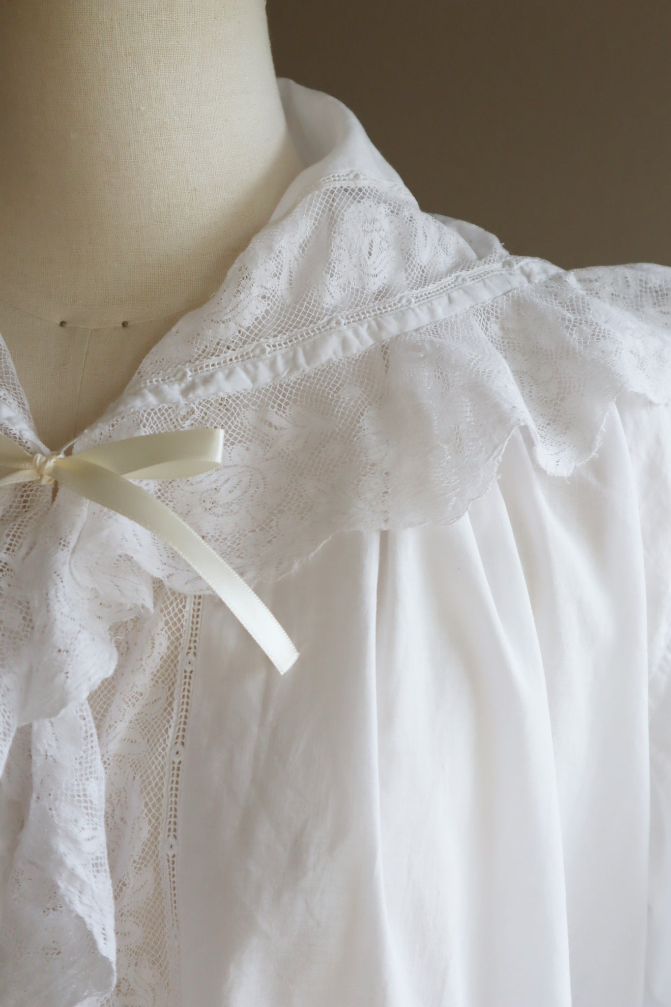 1900s French Sailor Collar White Cotton Long Dress