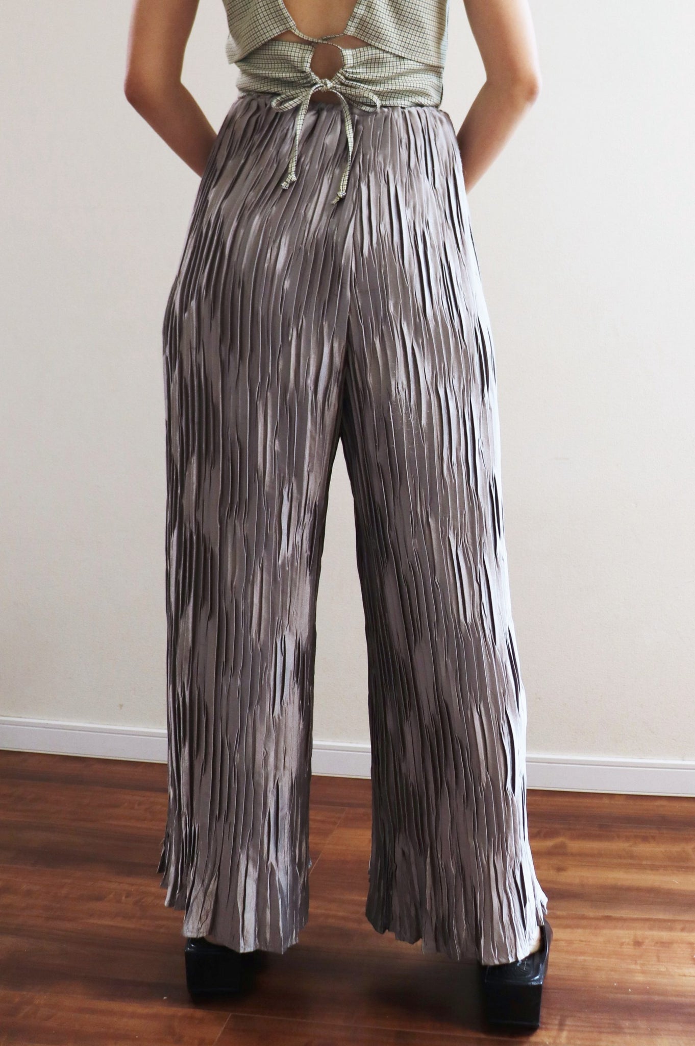 Vintage Silver Drawstring Pleats Pants