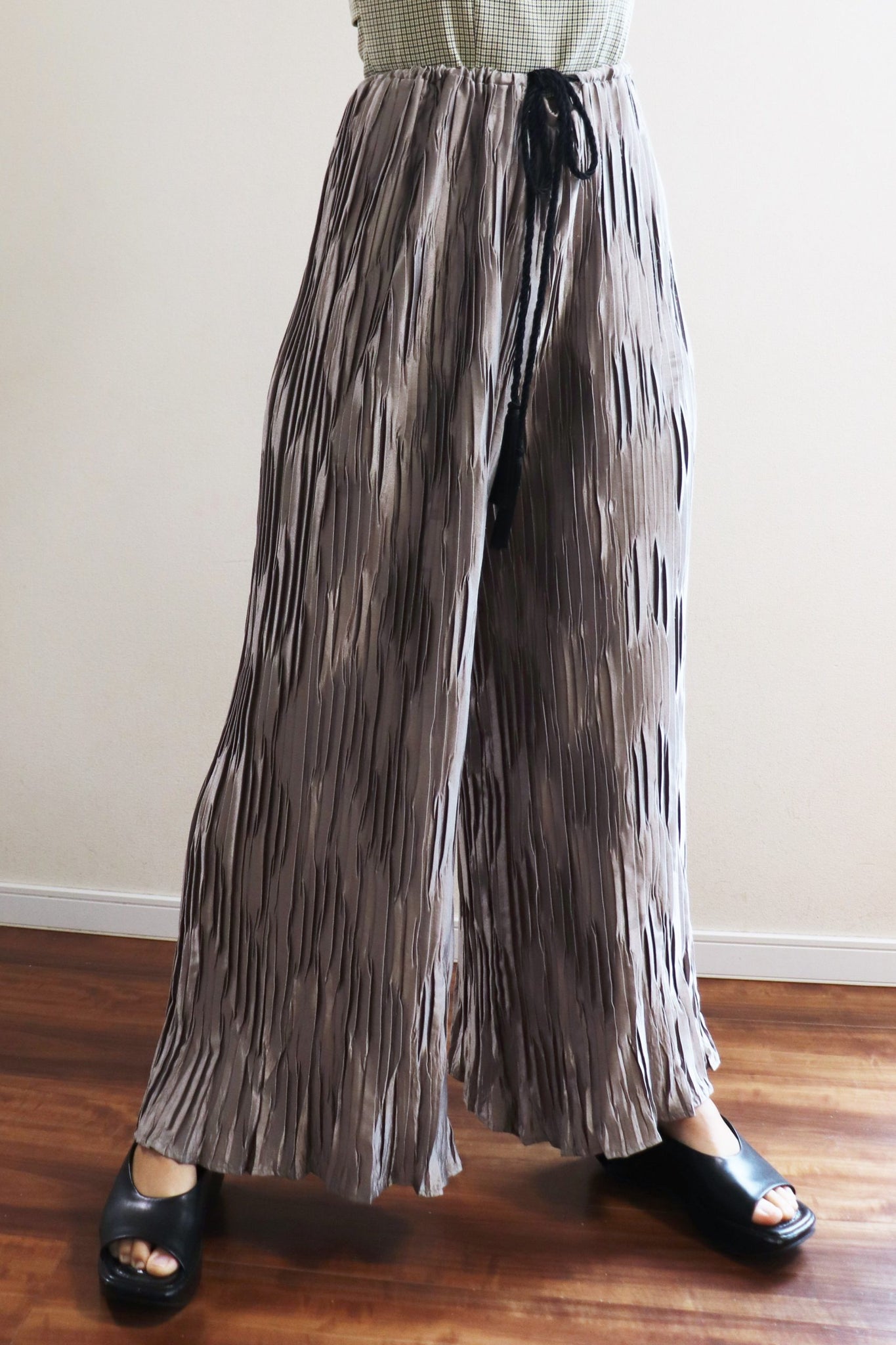 Vintage Silver Drawstring Pleats Pants