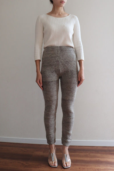 Hand Knit High-Quality Sheep Wool Leggings Grayish Brown