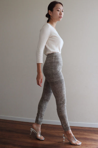 Hand Knit High-Quality Sheep Wool Leggings Grayish Brown