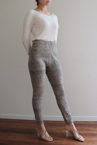 Hand Knit High-Quality Sheep Wool Leggings Grayish Brown