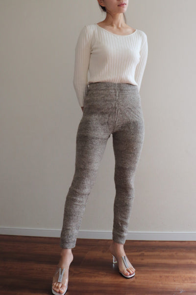 Hand Knit High-Quality Sheep Wool Leggings Grayish Brown