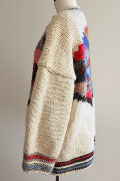 80s Hand-Knit Chunky Wool Cardigan Tree