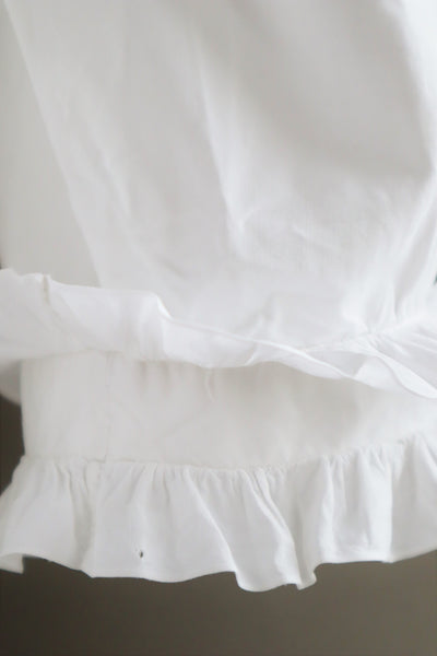 19th Victorian Standing Collar Frilled Tuck Design Hand-Sewn Fine White Cotton Long Dress