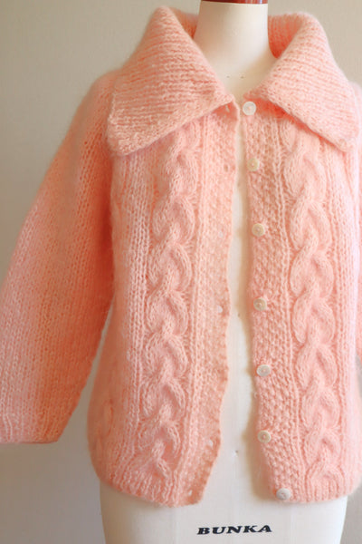 60s FAMELIA Hand Knit Pink Mohair Cardigan