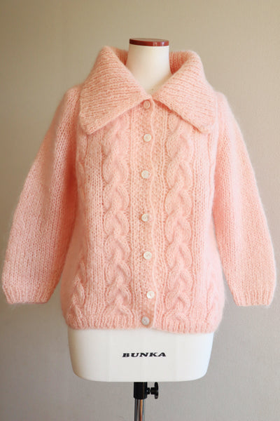 60s FAMELIA Hand Knit Pink Mohair Cardigan