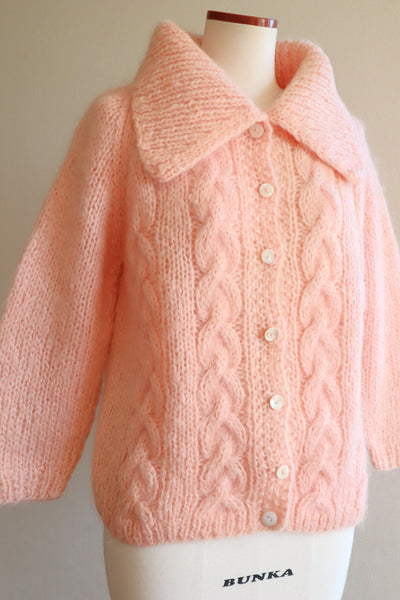 60s FAMELIA Hand Knit Pink Mohair Cardigan