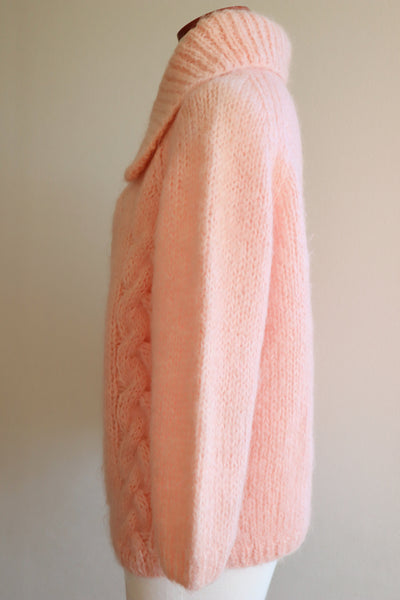 60s FAMELIA Hand Knit Pink Mohair Cardigan