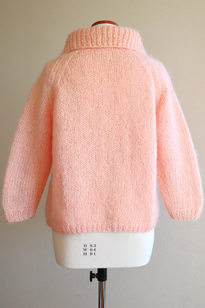 60s FAMELIA Hand Knit Pink Mohair Cardigan