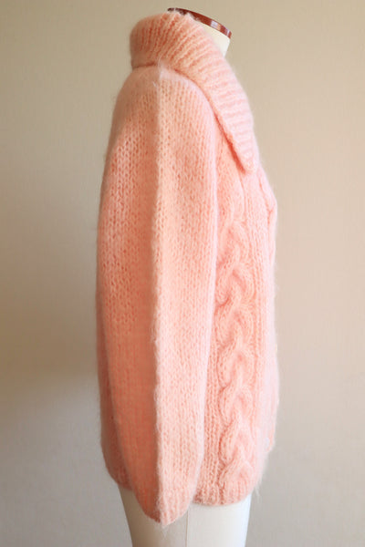 60s FAMELIA Hand Knit Pink Mohair Cardigan