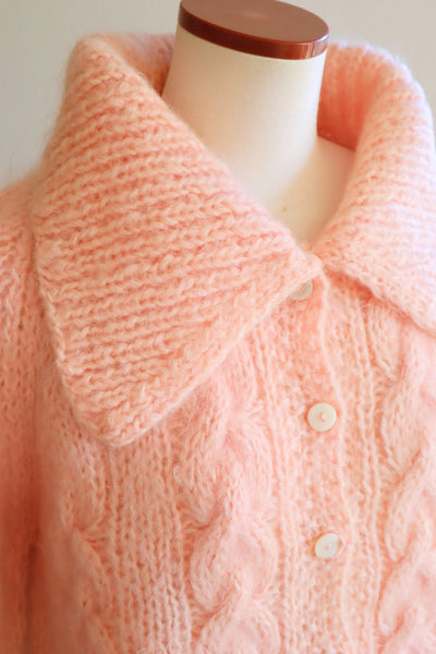 60s FAMELIA Hand Knit Pink Mohair Cardigan