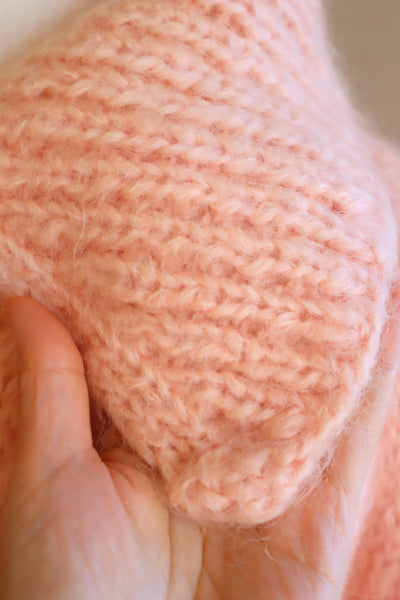 60s FAMELIA Hand Knit Pink Mohair Cardigan