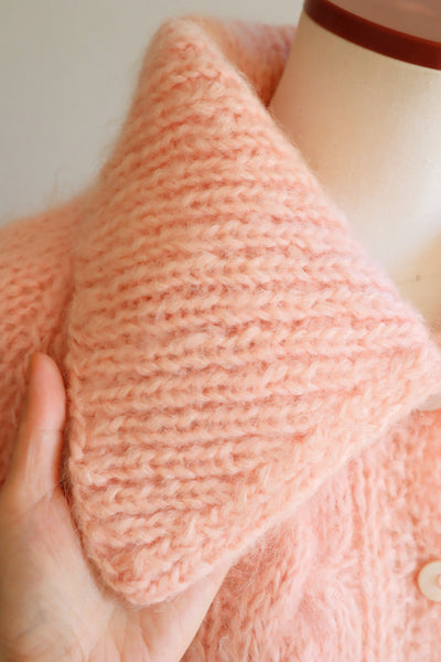 60s FAMELIA Hand Knit Pink Mohair Cardigan