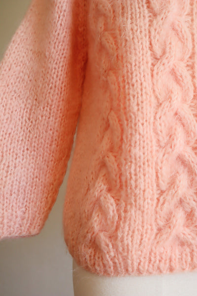 60s FAMELIA Hand Knit Pink Mohair Cardigan