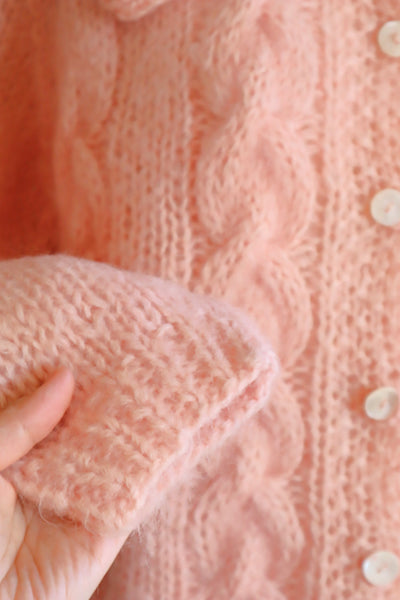 60s FAMELIA Hand Knit Pink Mohair Cardigan