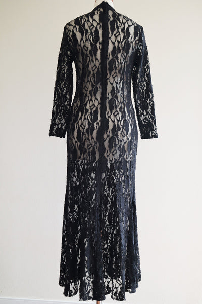 60s Black Lace Maxi Dress