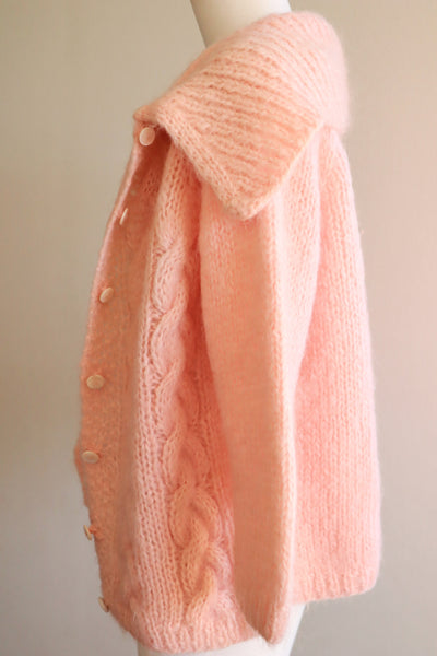 60s FAMELIA Hand Knit Pink Mohair Cardigan