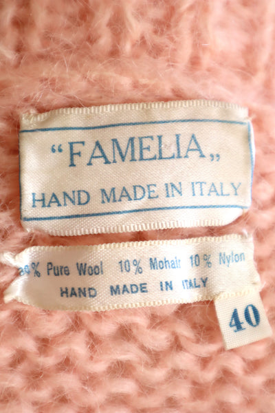 60s FAMELIA Hand Knit Pink Mohair Cardigan