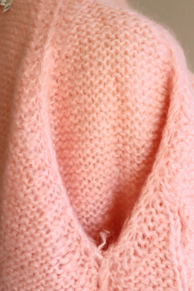 60s FAMELIA Hand Knit Pink Mohair Cardigan