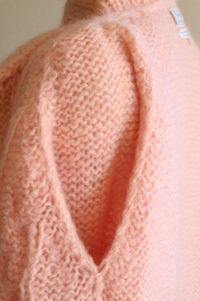 60s FAMELIA Hand Knit Pink Mohair Cardigan