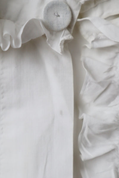 19th Victorian Standing Collar Frilled Tuck Design Hand-Sewn Fine White Cotton Long Dress