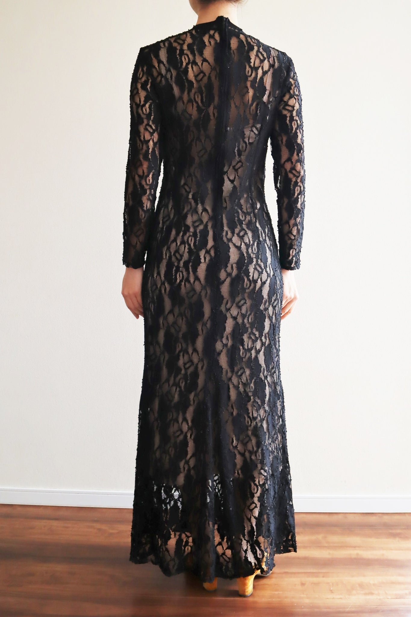 60s Black Lace Maxi Dress