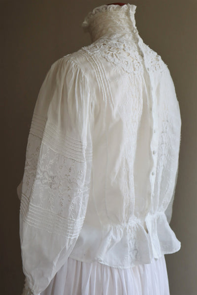 1900s Edwardian High Lace Neck Pouter Pigeon Blouse Size 38