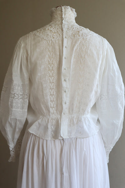 1900s Edwardian High Lace Neck Pouter Pigeon Blouse Size 38