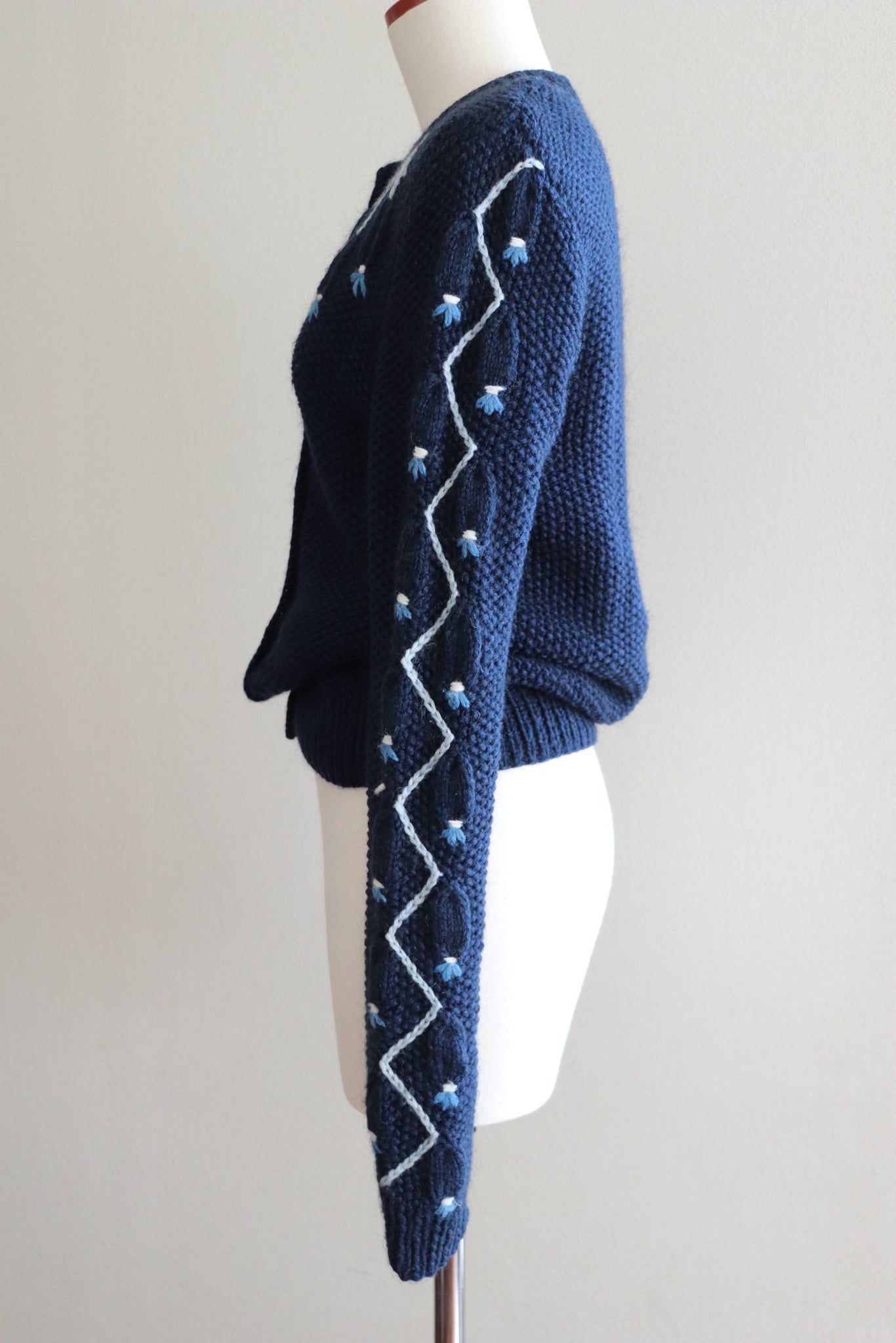 Austrian Hand knit Cardigan Embroidered Dark Indigo Blue