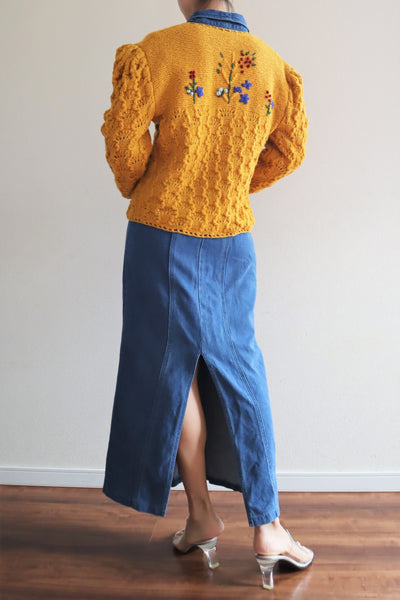 80s Yellow Hand Knit Austrian Wool Cardigan