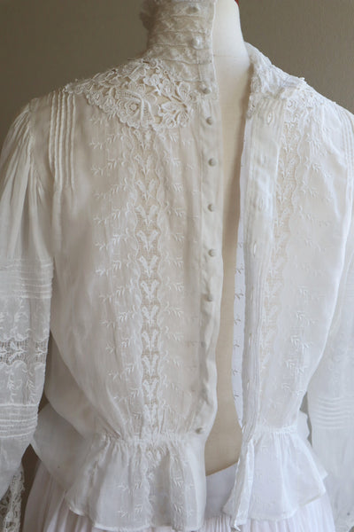 1900s Edwardian High Lace Neck Pouter Pigeon Blouse Size 38