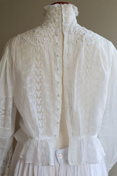 1900s Edwardian High Lace Neck Pouter Pigeon Blouse Size 38