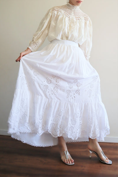 1910s  Broderie Anglaise Cotton Skirt